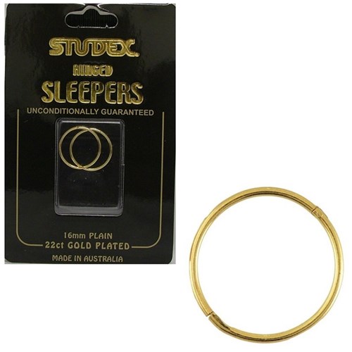Studex Large Plain Sleepers 16mm 22Ct Gold Plated pair Salon First Beauty Supplies Salon First